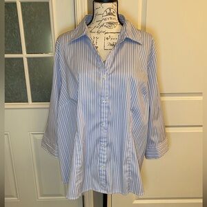 DCC Woman Blue and White Striped Button-Down 3/4 Length‎ Sleeve Top 2X E